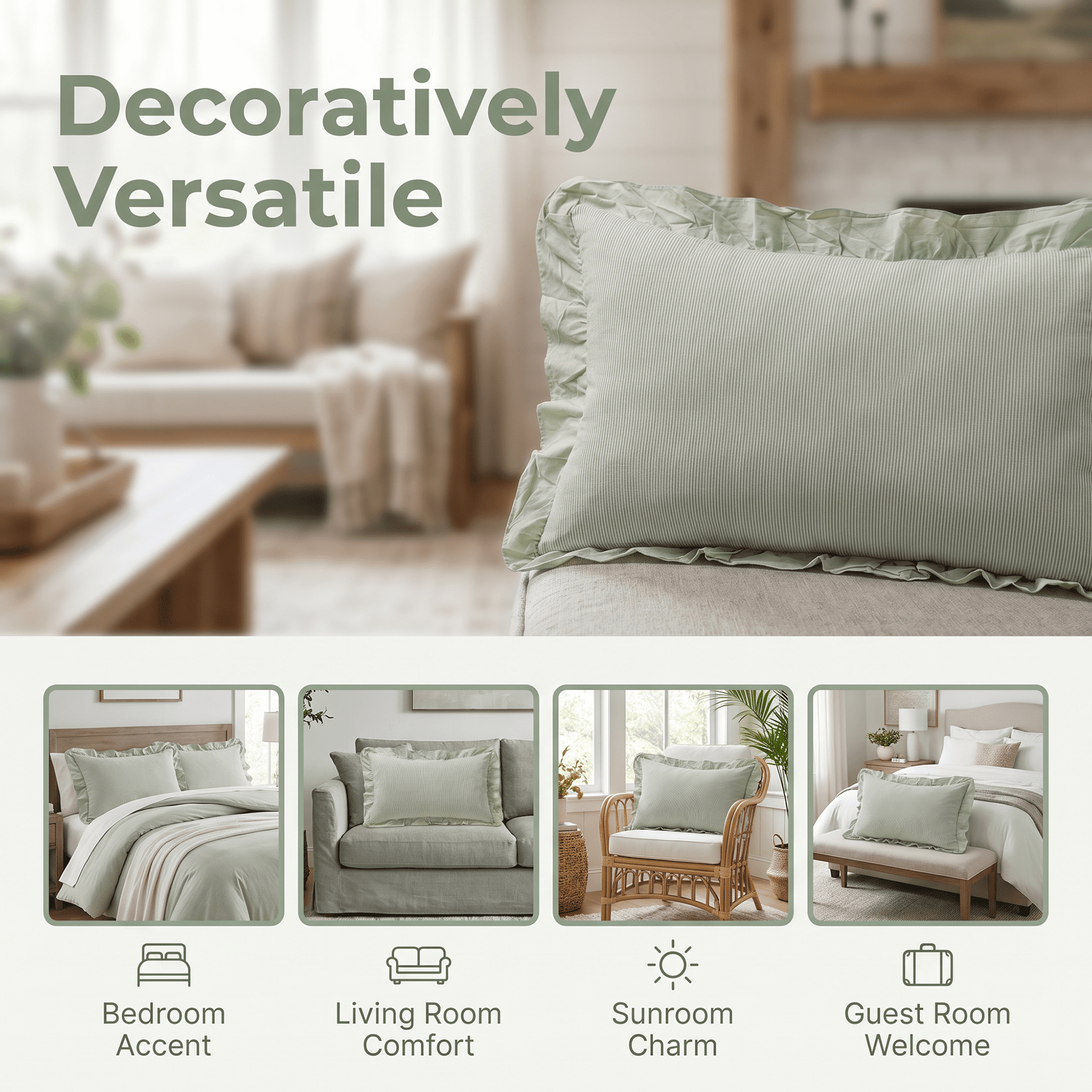 Unique Bargains 2Pcs Wrinkle Resistant Cotton Pillowcase Queen Light Green