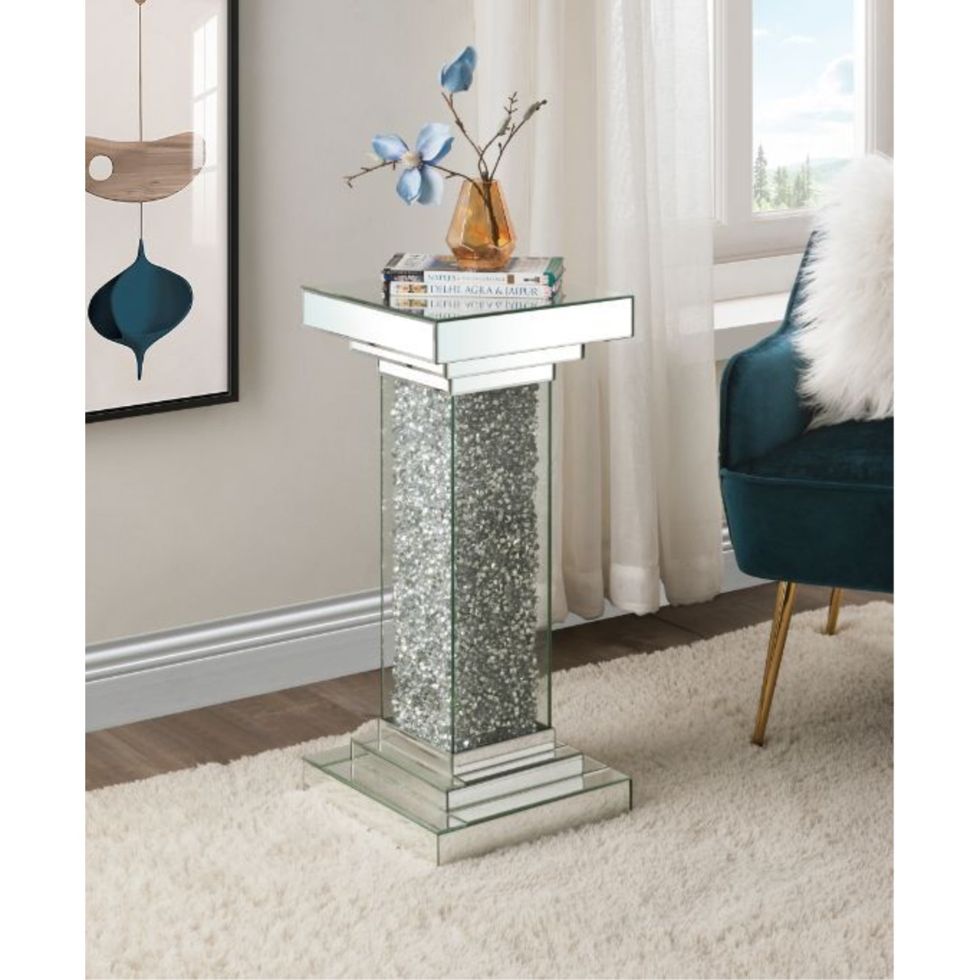 FREE DELIVERY AVAILABLE! Mirrored Crushed Crystal Round 2 Tier Pedestal 