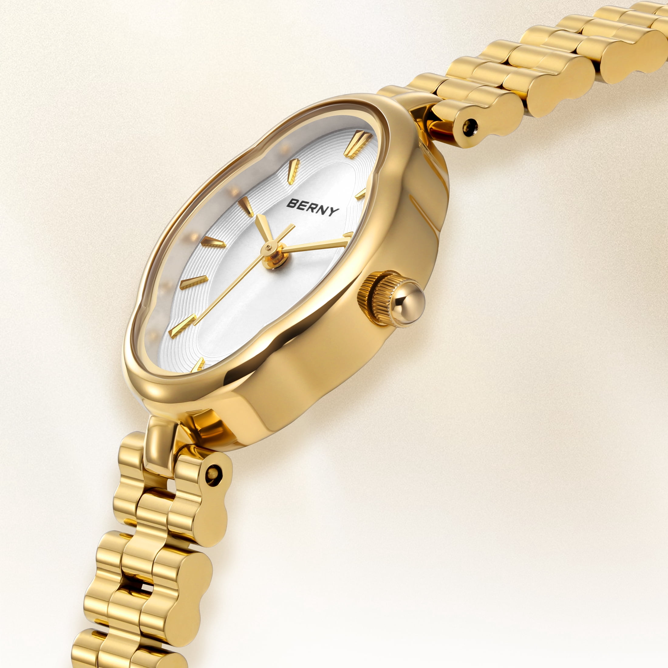 BERNY Small Gold Watches for Women Dainty Vintage Ladies Analog Quartz Bracelet Watch, Adjustment Tool Included Stainless Steel Waterproof, Fashion Luxury Womens Wrist Watches Gifts (White)