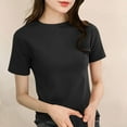 thumbnail image 2 of yillto Womens Basic Shirts Short Sleeve Plain Causal Tshirts Summer Causal Crew Neck Solid Color Tees, 2 of 3
