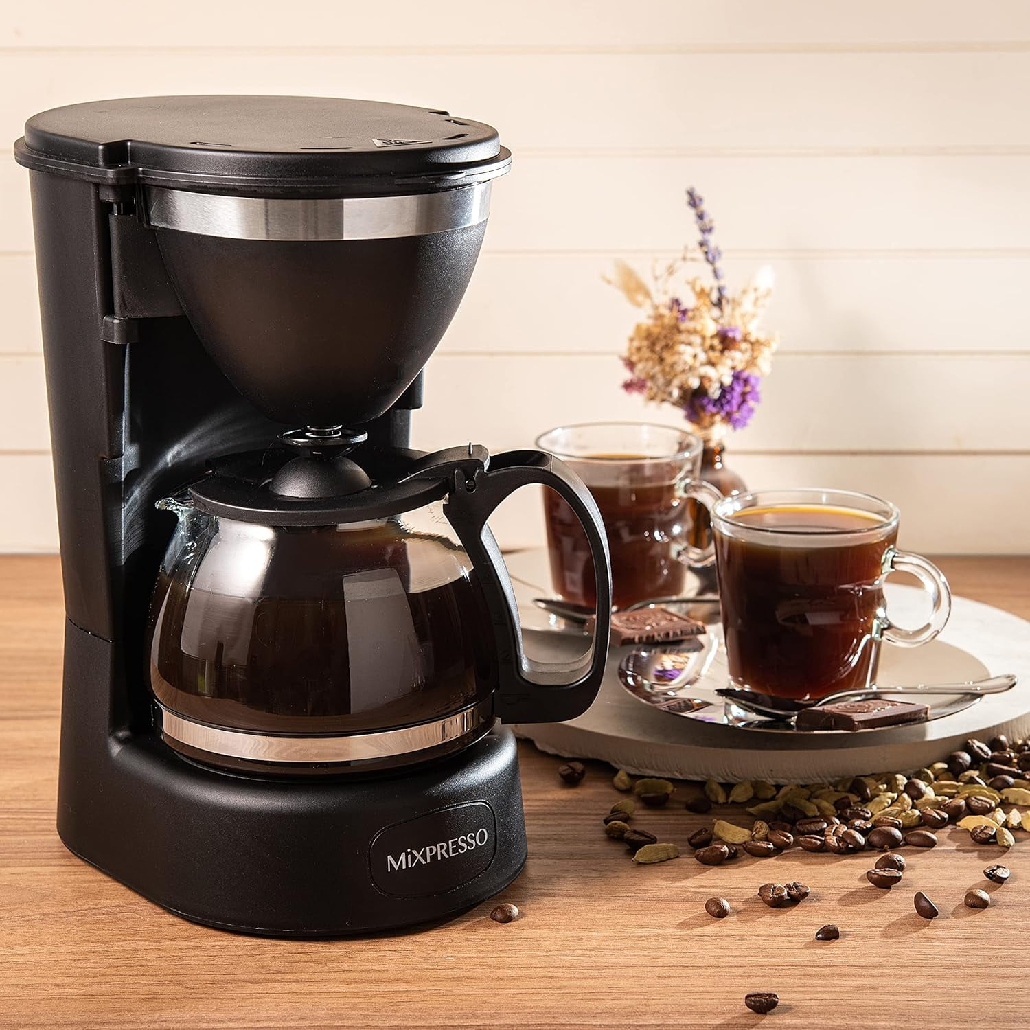 Mixpresso Compact 5-Cup Black Drip Coffee Maker, Small Coffee Maker 25 oz
