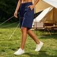 thumbnail image 5 of Tqcoqu Elastic Drawstring Waist Bermuda Shorts for Women,Loose Fit Summer Casual Shorts with Big Patch Pocket,Dark Blue Women's M-XXXXL, 5 of 6