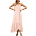 thumbnail image 3 of Women's Summer Sleeveless Dress Floral Patterns Ruffled Neckline High-low Hem Cute Dress, 3 of 6