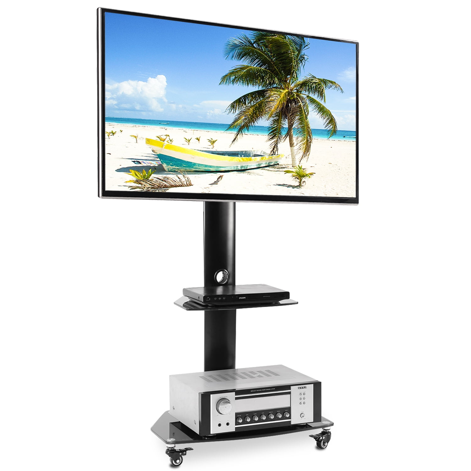 2Shelf Rolling Mobile TV Stand with Swivel mount TVs up to 55