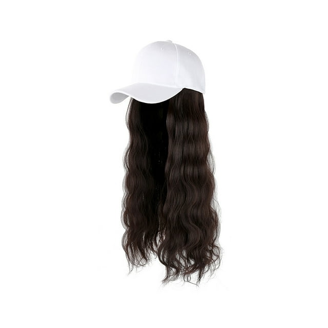 Youkk Casquette de Baseball pour Femmes Perruque Longue Bouclée Ondulée Décorative Fausse Extension de Cheveux Décoration Chapeau Postiche Fête Accessoire Réutilisable Chapeau Blanc Brun Foncé