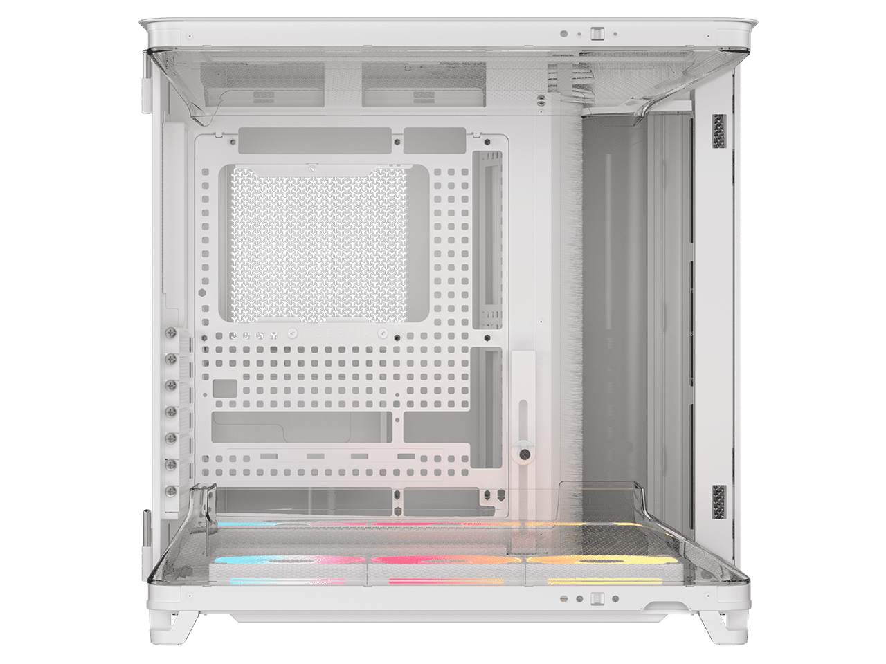 Corsair AIR 5400 LX-R RGB iCUE LINK Triple Chamber Mid-Tower PC Case-White with 3x iCUE LINK LX-R RGB 120mm reverse-rotor fans and System Hub Pre-Installed, BTF Back Plug Motherboard Design