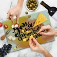 thumbnail image 4 of Saying Cutting Board, Retro Style Love Spouse Lettering over Psychedelic Cloud Splashes Image, Decorative Tempered Glass Cutting and Serving Board, Large Size, Orange and Yellow, by Ambesonne, 4 of 5