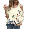 thumbnail image 2 of SMihono Hauts pour Femmes Été Chic Décontracté T-shirt à Col Rond pour Femmes à Imprimé Papillon Décontracté à Manches Courtes T-shirt Ajouré Hauts Grande Taille T-shirt, 2 of 5