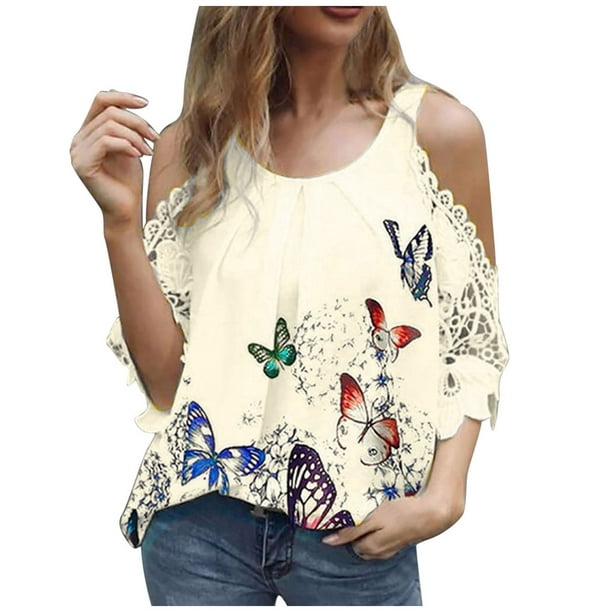 Blouses for Women Fashion Womens And Tops Dressy, Women Butterfly Print T Shirt Short Sleeve Pullover Round Neck Best Friend Gifts Top Blusas Mujer Elegantes Walmart.com