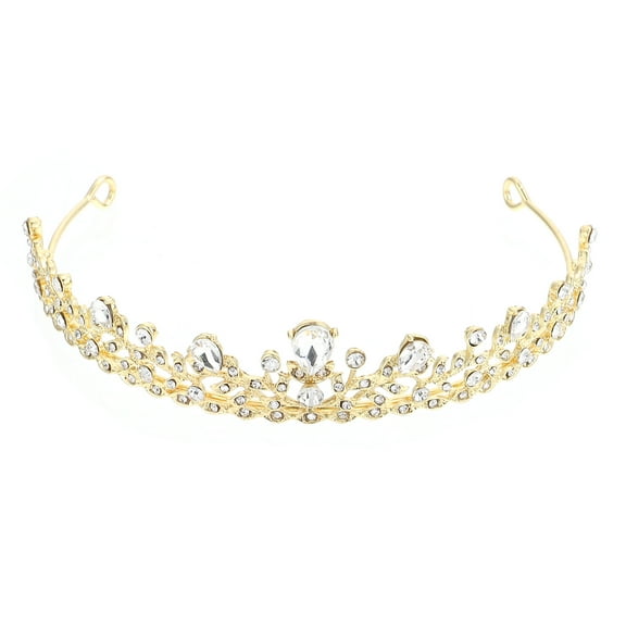 NICEXMAS Tiara Headband Bridal Tiara Rhinestone Crown Golden Metal 1Set