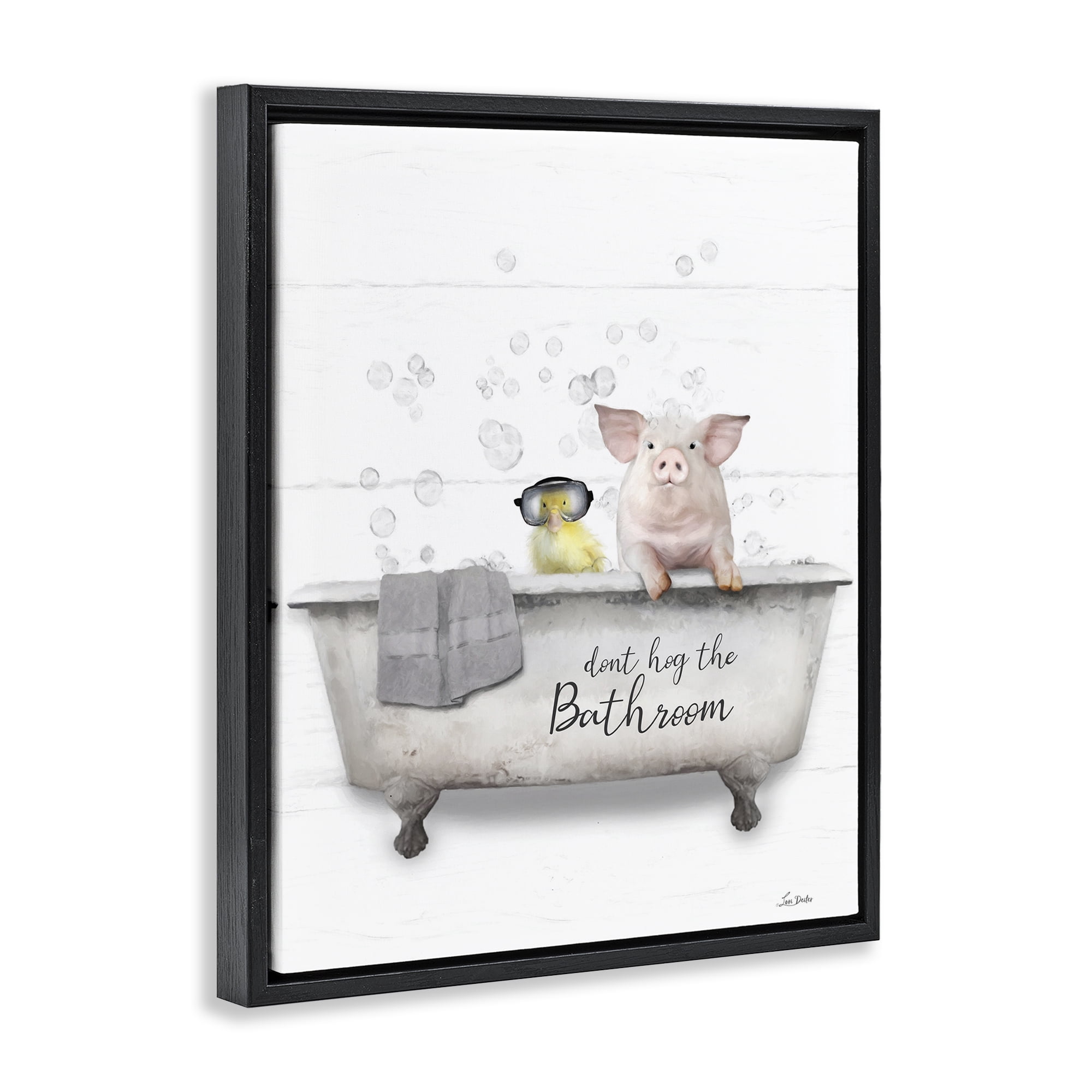 Stupell Industries Don't Hog Bathroom Typography Painting Black Floater Framed Canvas Art Print Wall Art, 25 x 31