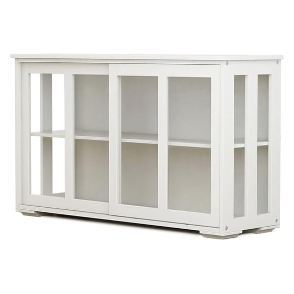 Modern Buffet Storage Cabinet with Glass Sliding Door and Adjustable Shelves, Multifunctional 42-inch Wide Storage Cabinet,Wooden Console Table, White