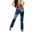 thumbnail image 3 of Honganda Women?s Contrast Color Stitching High-waist Slim Fit Straight Jeans, 3 of 10