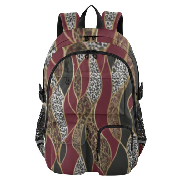DIXRUYEE Leopard Wavy Backpack for School 14”Laptop Compatible with Reflective Safety Strips
