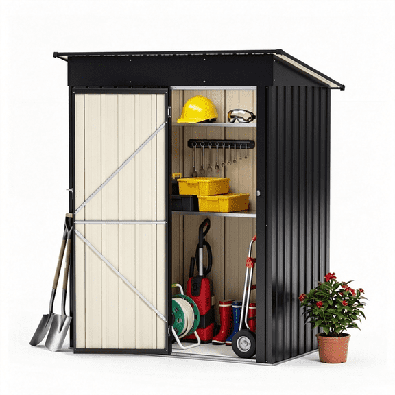 Orithm 5x3 ft Metal Outdoor Storage Shed, Weatherproof Garden Tool Shed with Lockable Double Doors & Air Vents, Outdoor Utility Storage Cabinet for Backyard Lawn Patio,Black
