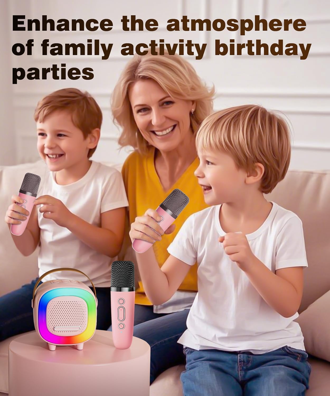 Mini Karaoke Machine Speaker for Kids Adults, Portable Bluetooth with 1 or 2 Wireless Microphones, Children's Day Birthday Gift Ideas for Toys for Teens Boys and Girls Aged 4, 5, 6, 7, 8, 9, 10, 12+