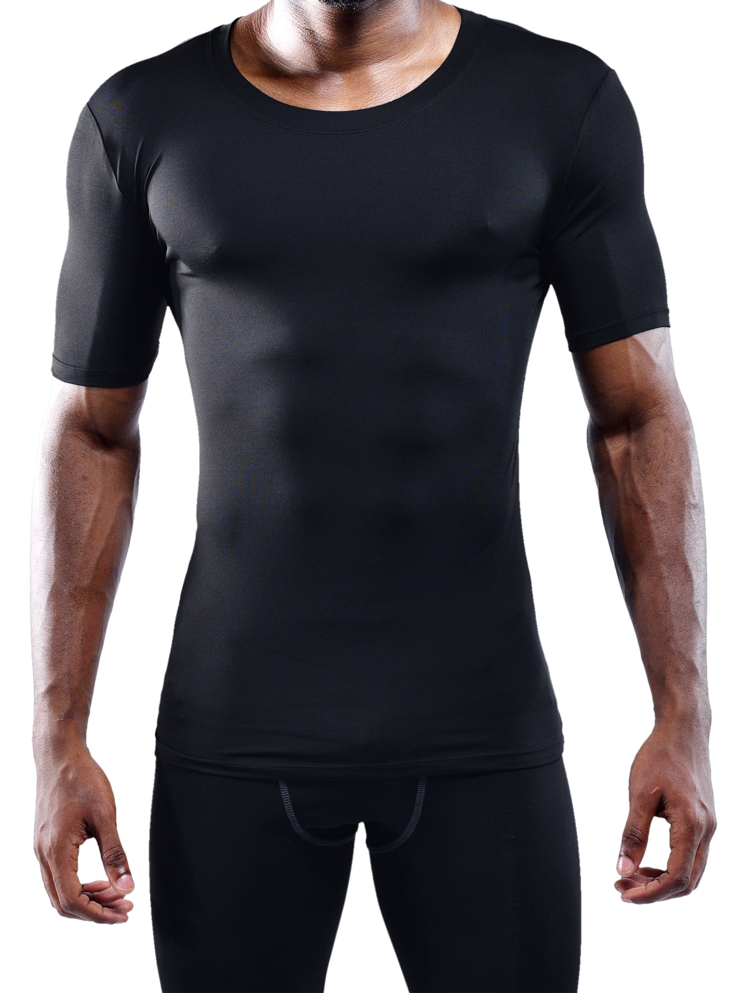NELEUS Men's Compression Shirt Athletic Tight Tops Base Layer Short Sleeves 3 Pack,Black,US Size M