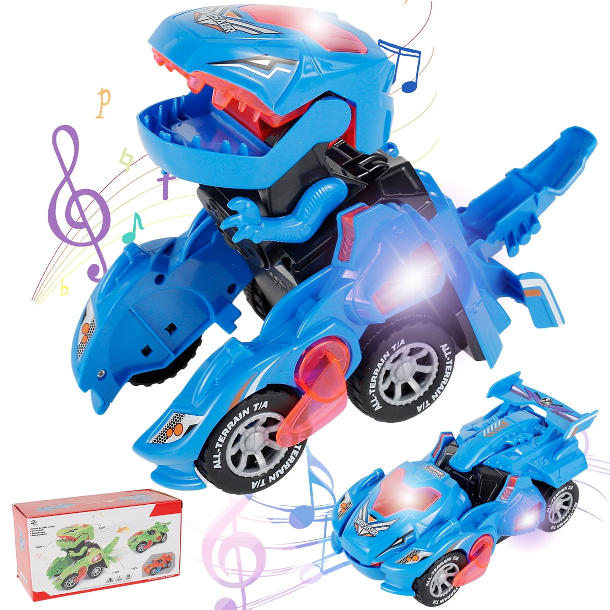 Transforming Dinosaur LED Car Dinosaur Transform Car Toy Automatic Dino