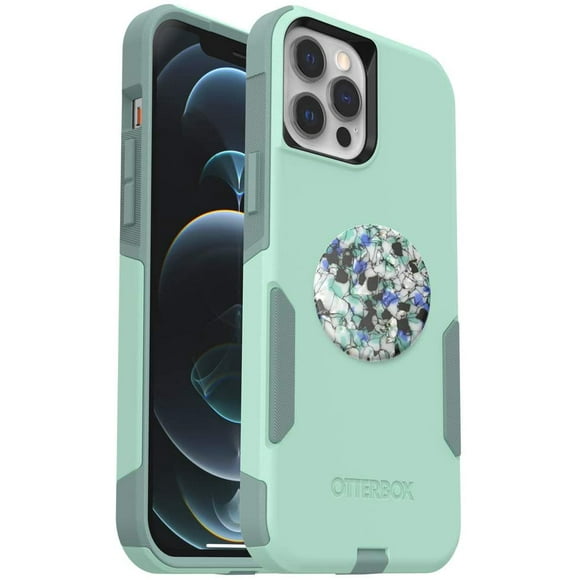 Bundle: IBAOLEA Commuter Series Case for iPhone 12 & iPhone 12 Pro - (Ocean Way) + IBAOLEA PopGrip - (Opal) Teal / Granite