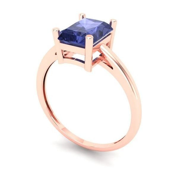 2 ct Emerald Cut Simulated Tanzanite Solitaire Engagement Ring for Women in 14K Rose Gold