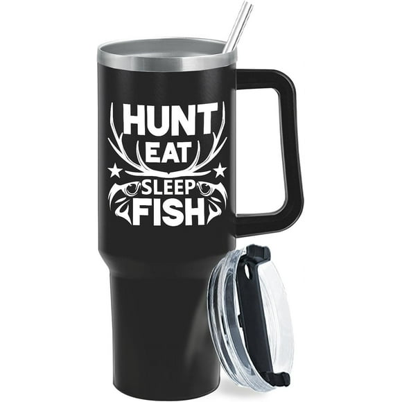 Fishing Gifts For Old People, Fishing Tumbler For Husband Eat Sleep Hunt Fish Tumbler 40 Oz With Lid And Straw Cool Gifts For Fishing Fishing Mug