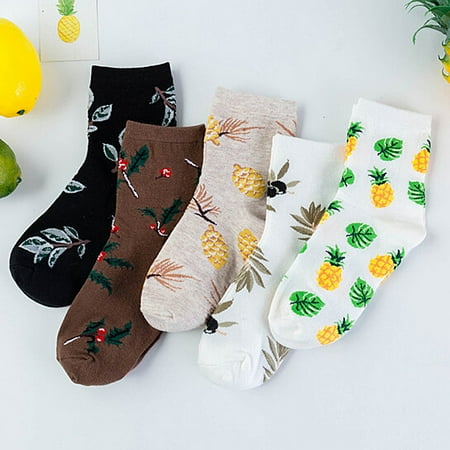 

1 Pair Leaves Pineapple Print Low Cut Breathable Cotton Unisex Short Ankle Boat Socks