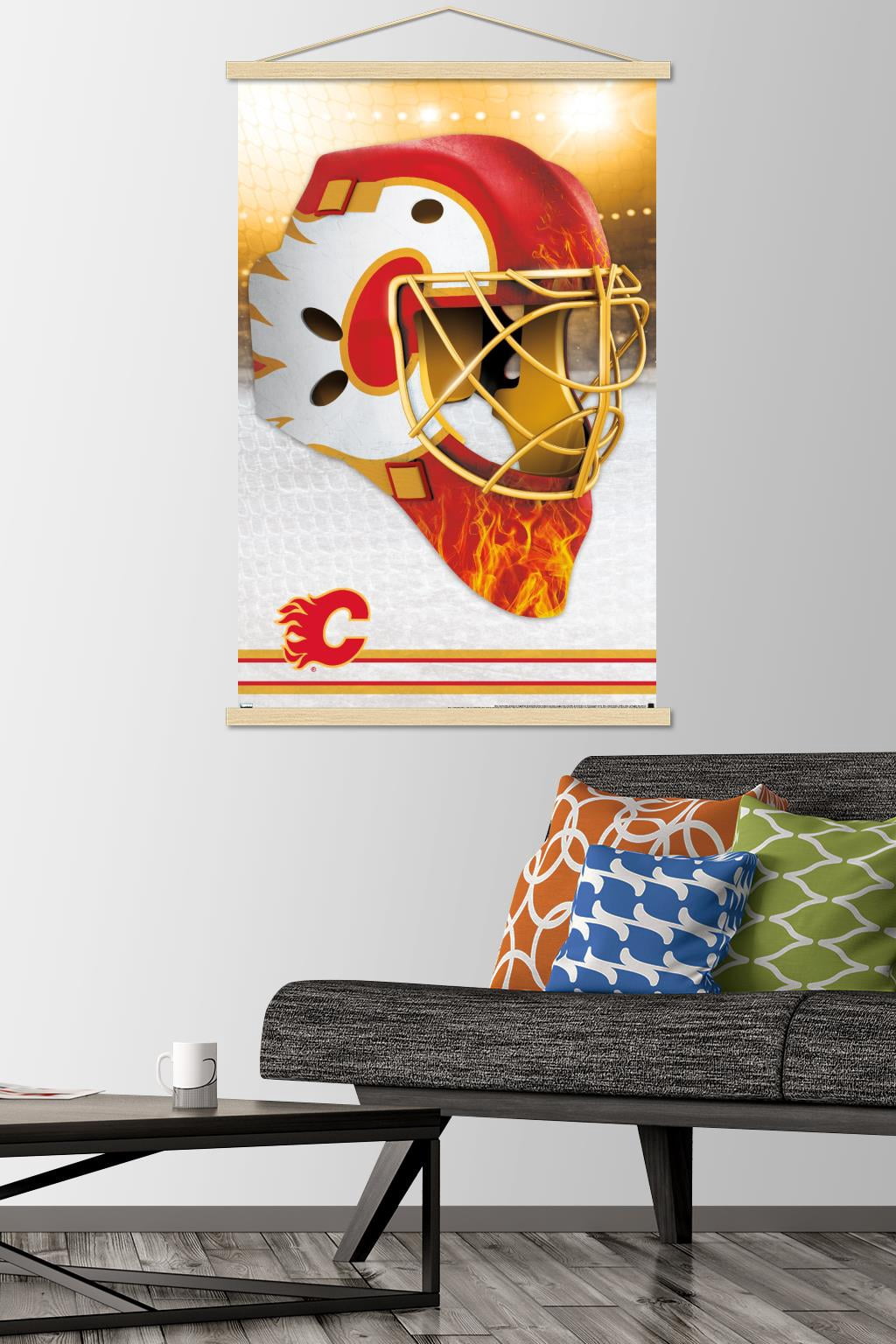 NHL Calgary Flames - Mask 20 Wall Poster with Wooden Magnetic Frame, 22.375" x 34"