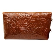 Patricia Nash Women's Tooled Leather Valerie Fold Over Wristlet Brown Gift Box