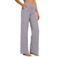 thumbnail image 2 of Slacks for Women Spring Summer Elastic High Waist Wide Straight Leg Casual Loose Cotton Linen Pants with Pockets Work Trouser, 2 of 5