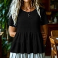 thumbnail image 2 of hotojiny Peplum Tops for Women Textured Crew Neck Flowy Clothes Short Sleeve Solid Color Loose Fit Shirt Dressy Casual Blouse, 2 of 6