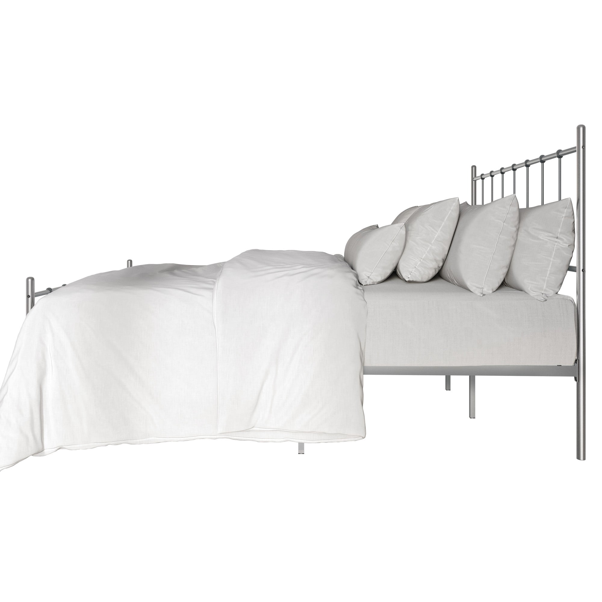 Home Design Calhoun Classic Queen Metal Bed, Sturdy Platform Frame with Decorative Headboard & Footboard, Sliver Gray