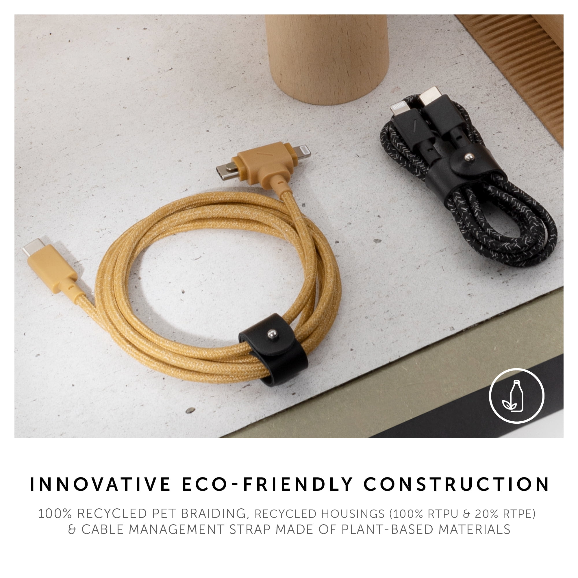 Native Union Belt Cable Duo - 2-in-1 5ft Durable Universal USB-C and Lightning Charging Cable (Zebra)