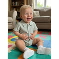 thumbnail image 6 of Cenuakty Baby 0-18M Boys Summer Shirt Jumpsuit Stripe Print Short Sleeve Lapel Button Down Romper with Pocket, 6 of 9