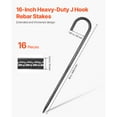 thumbnail image 2 of 16-Inch 16 Pack Rebar Stakes Heavy Duty J Hook Galvanized Steel Ground Anchors, 2 of 17