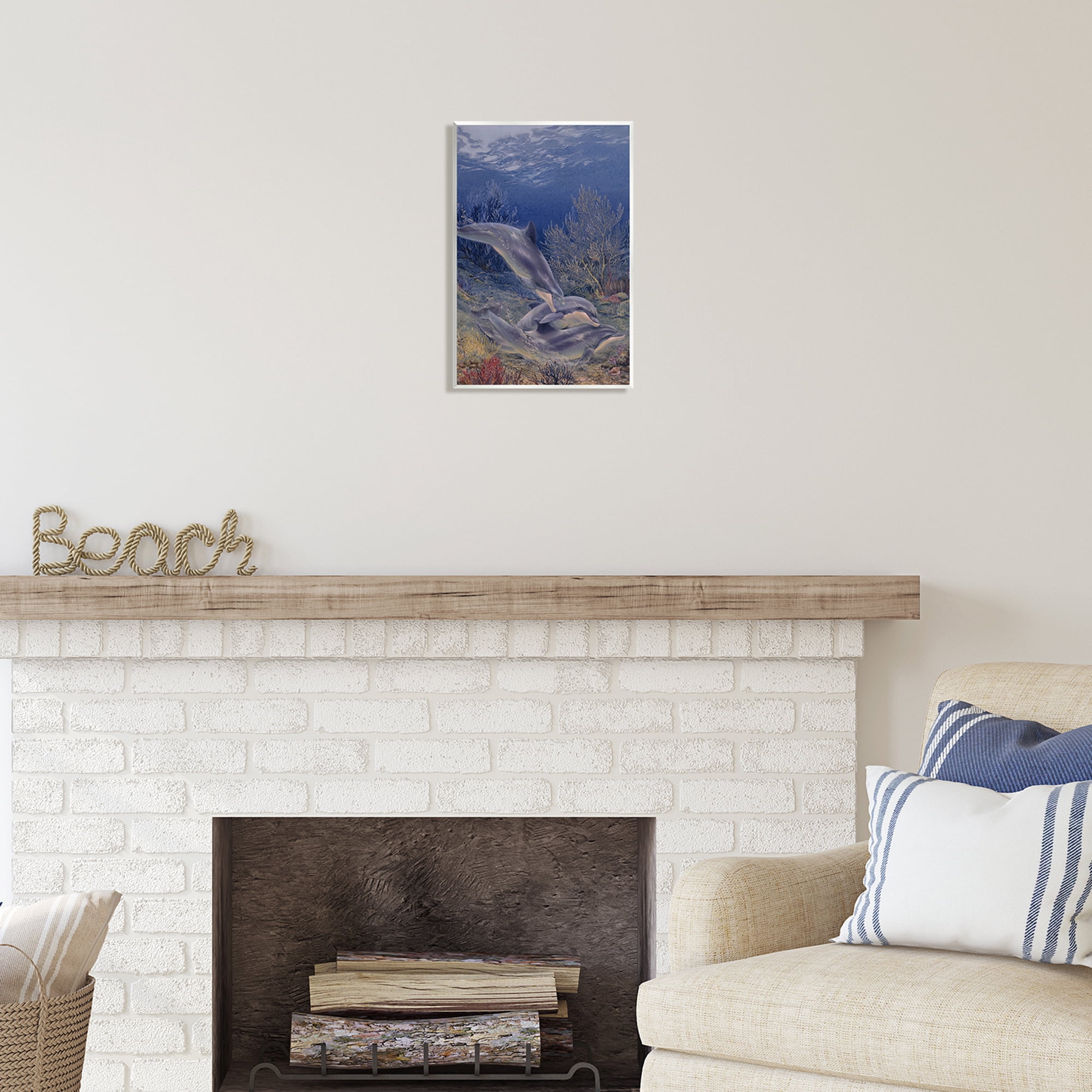 Stupell Industries Shell Game Underwater Dolphins Coastal Painting Unframed Art Print Wall Art