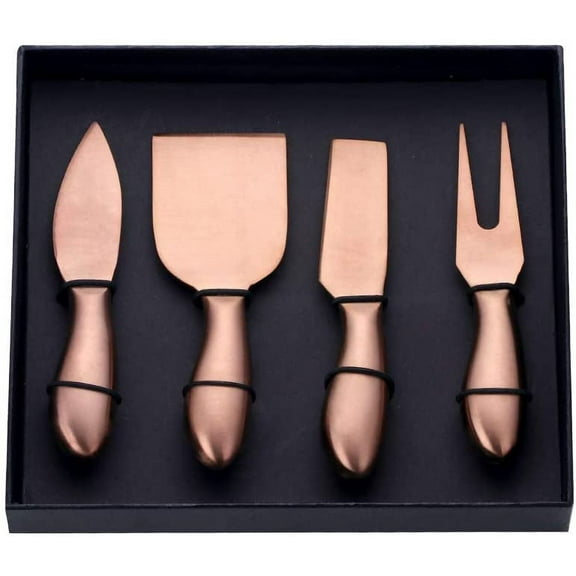 ABCISI Rose Gold 4 Piece Cheese Knife Set, Stainless Steel Mini Cheese knives Charcuterie Board Accessories Cheese Spreader Knife with Gift Box for Charcuterie, Gift-Ready