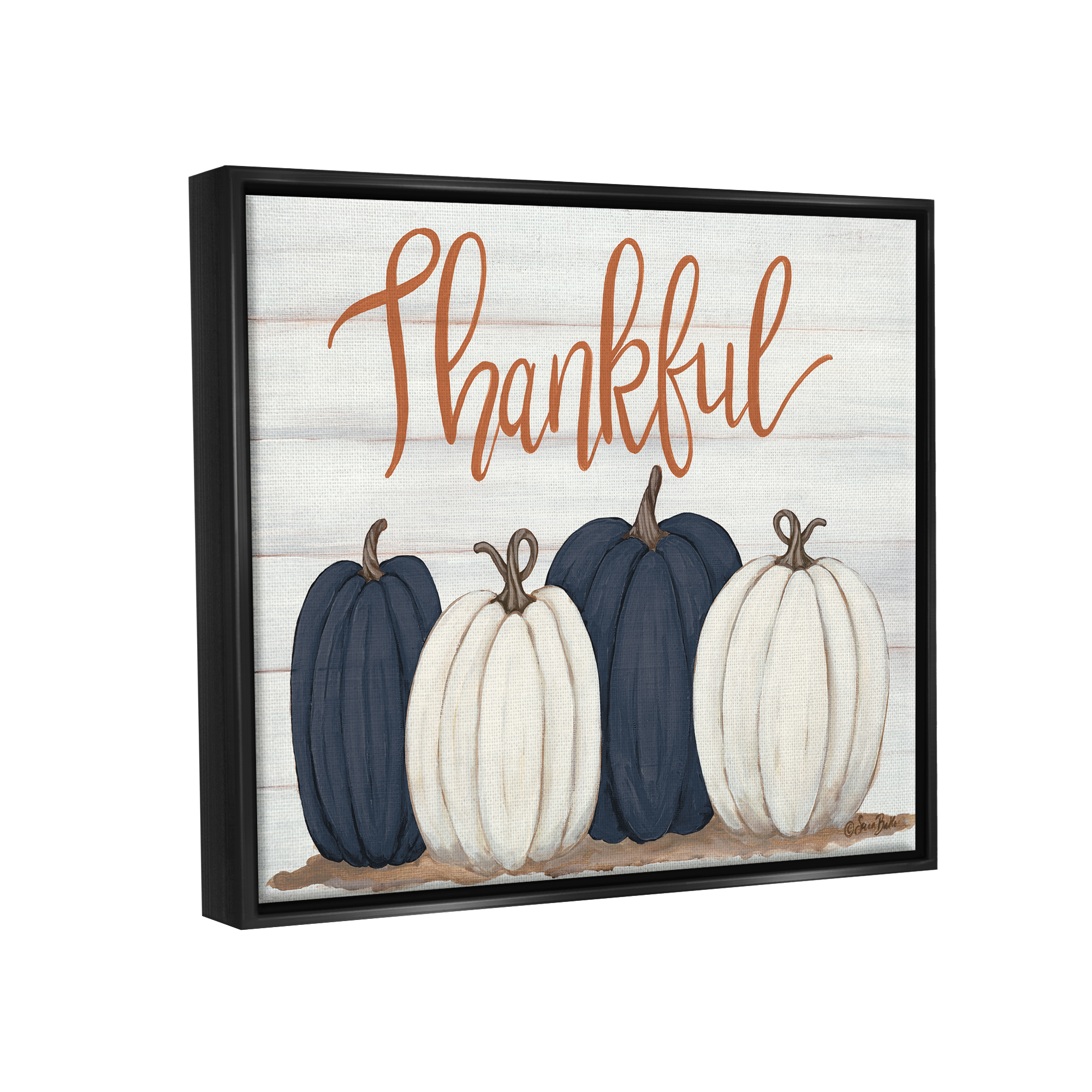 Stupell Industries Autumn Farm Pumpkin Harvest with Thankful Phrase Jet Black Framed Floating Canvas Wall Art, 24x30, by Sarah Baker