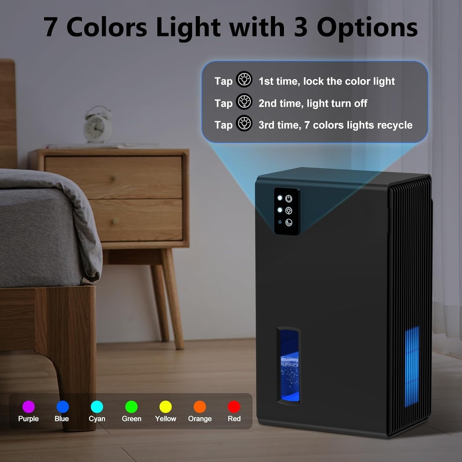 Dehumidifier,98 OZ Dehumidifiers for Home,(1100 sq.ft) Dehumidifiers for Basement Bathroom Bedroom with Auto Shut Off, Switchable 7 Colors Light(Black)