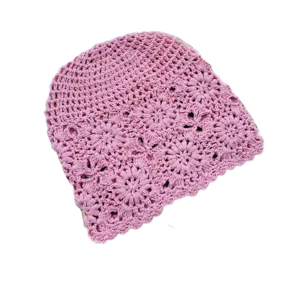 LQCrafK Crochet Slouchy Beanie Hat Fall Handmade Knit Floral Skull Cap Cotton Cutout Summer Hats for Women Lightweight Knitted