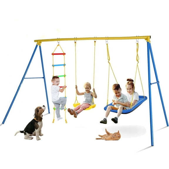 Veeboto 3-in-1 Swing Set for Backyard 440 lbs with Heavy Duty Double Reinforced Outdoor Swing Stand A-Frame Waterproof with 2 Adjustable Backyard Swing set