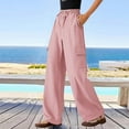 thumbnail image 2 of Linen Pants Women,Palazzo Pants Wide Leg High Waist Flowy Summer Casual Beach Trousers Womens Outfits for Travel,Travel Pants,Z02 Pink,S, 2 of 6