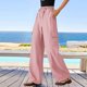 thumbnail image 2 of Pantalones palazzo de mujer de cintura alta y pierna ancha - Cordón elástico, pantalones de playa fluidos - Outfits de vacaciones S-XXL, 2 of 6