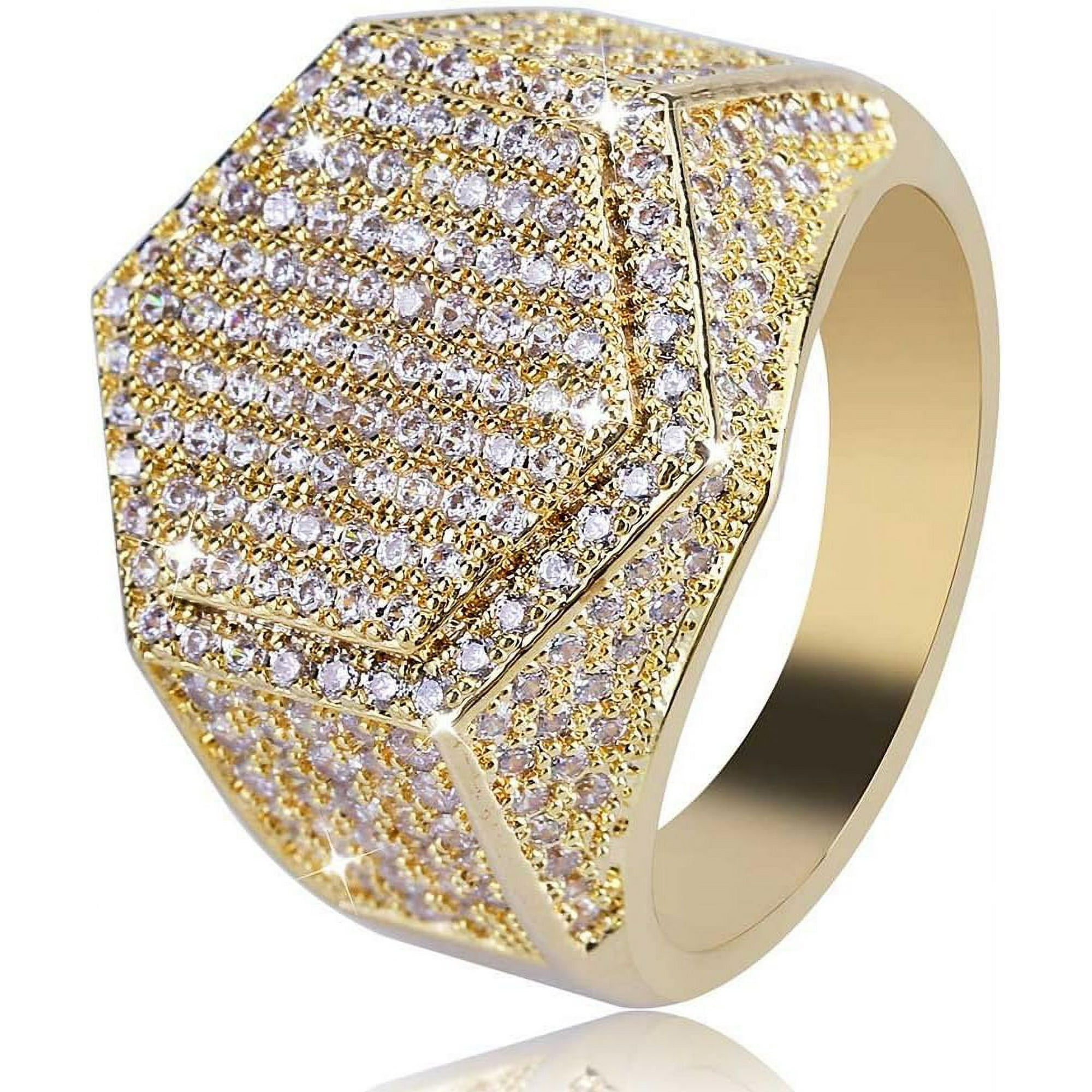 LAICAIW Mens Iced Out CZ Hexagon Bling Pinky Ring 18k Gold Plated Hip Hop Ring for Men Walmart