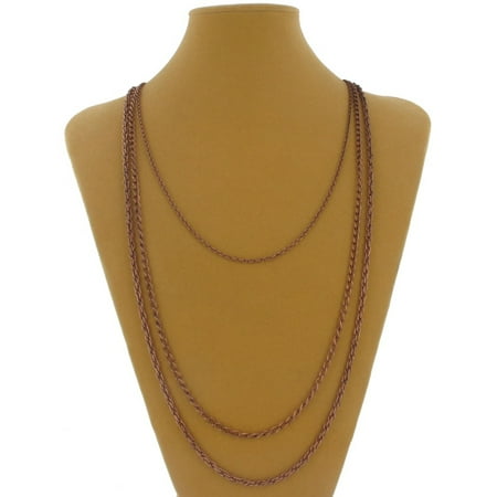- Copper Ox Tone 3 Strand Layered Mixed Chain Necklace