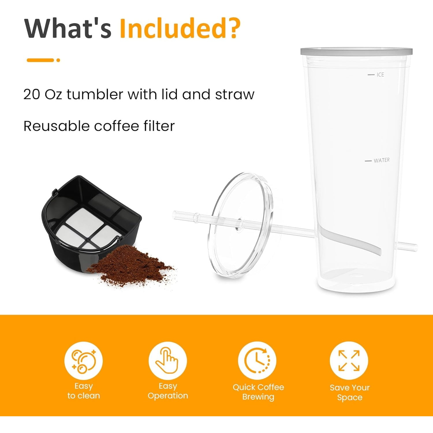 Superjoe Iced Coffee and Tea Maker with Reusable Coffee Filter and Portable 20oz Double Insulated Cups, Single Serve Machine for Home, Strength Control for Flavor, Black