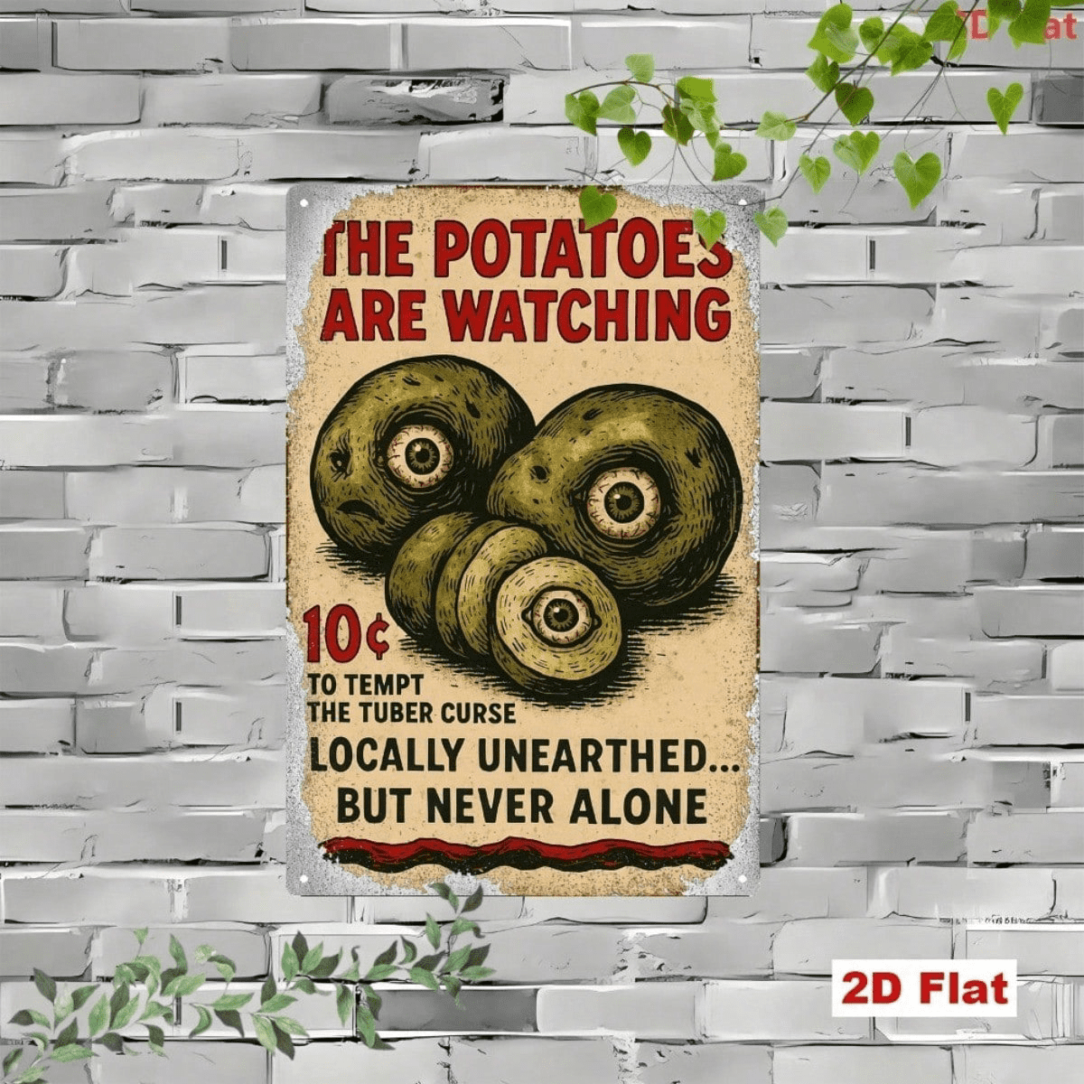 Vintage Halloween Metal Sign Funny Potato Eyes Wall Art, Tin Plaque Creative Holiday Home Bar Decor