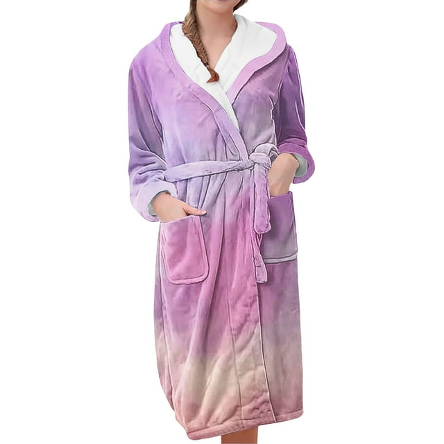 Jindong Robes en Peluche pour Femmes Robe en Polaire Longue Chaude Peignoir de Bain Veste de Détente Imprimée Robe de Confort Robes pour Femmes