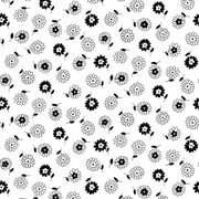 Black/White Rose Floral 44" Cotton Fabric Print