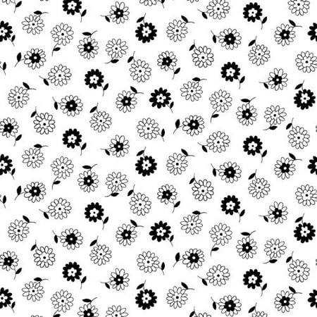 Black/White Rose Floral 44" Cotton Fabric Print