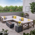 thumbnail image 5 of Cytheria Outdoor Acacia Wood 8 Seater U-Shaped Sectional Sofa Set with Fire Pit, 5 of 12